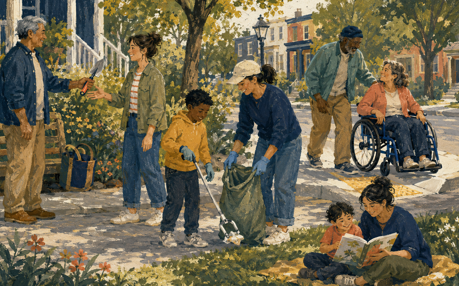 Neighbors of different generations helping one another